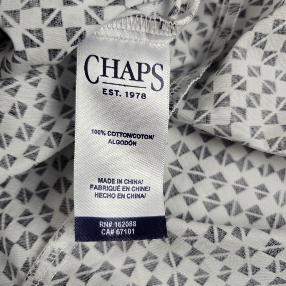 CHAPS Women's Geometric Shirt Dress Tie Waist Ruffle Hem Cotton Black White M - Picture 11 of 16